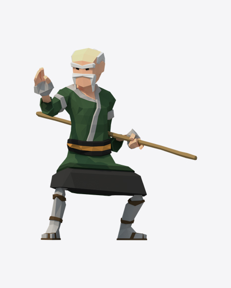 Low Poly Sensei with Bo PNG