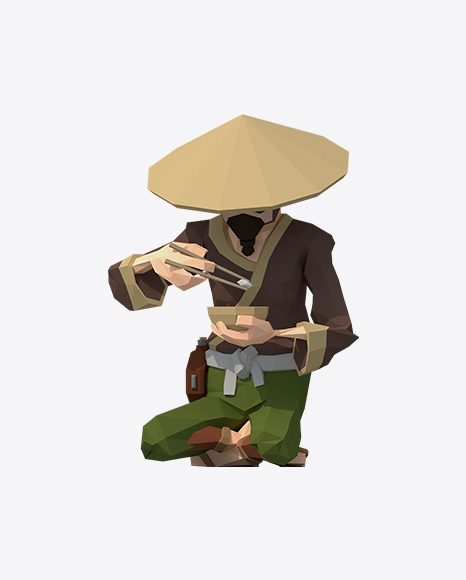 Low Poly Sitting Farmer PNG