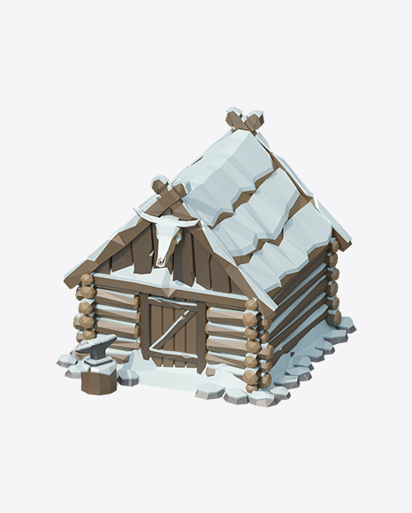 Low Poly Snow Covered Log House PNG