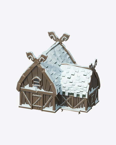 Low Poly Snow Covered Log House PNG