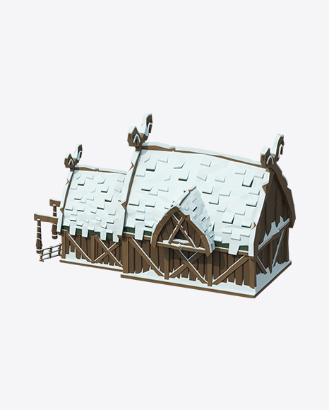 Low Poly Snow Covered Log House PNG