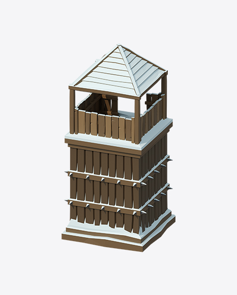 Low Poly Snow Covered Watch Tower PNG