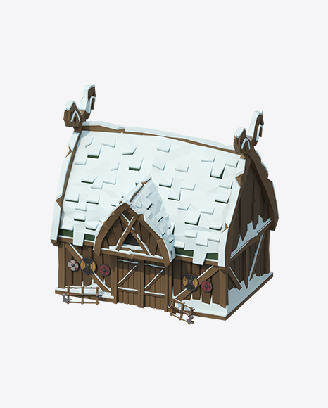 Low Poly Snow Covered Log House PNG