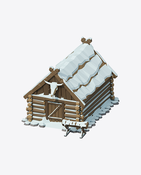 Low Poly Snow Covered Log House PNG