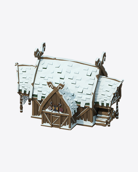 Low Poly Snow Covered Log House PNG
