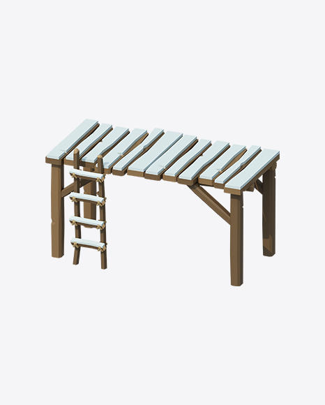 Low Poly Snow Covered Wooden Platform PNG