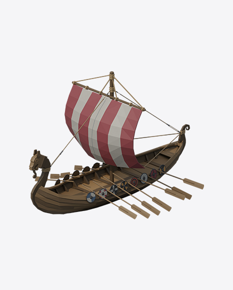 Low Poly Snow Covered Viking Ship
