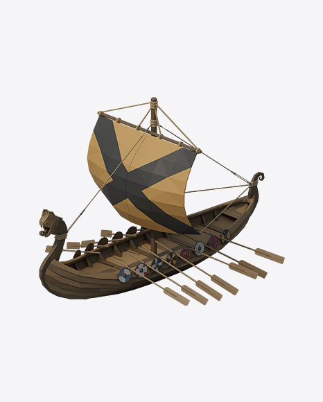 Low Poly Snow Covered Viking Ship