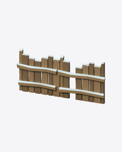 Low Poly Snow Covered Wooden Fence