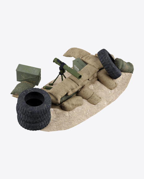 Sandbag Fortification with Rocket Launcher PNG