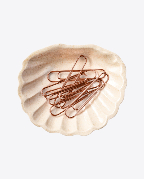 Ceramic Shell Tray with Paper Clips PNG
