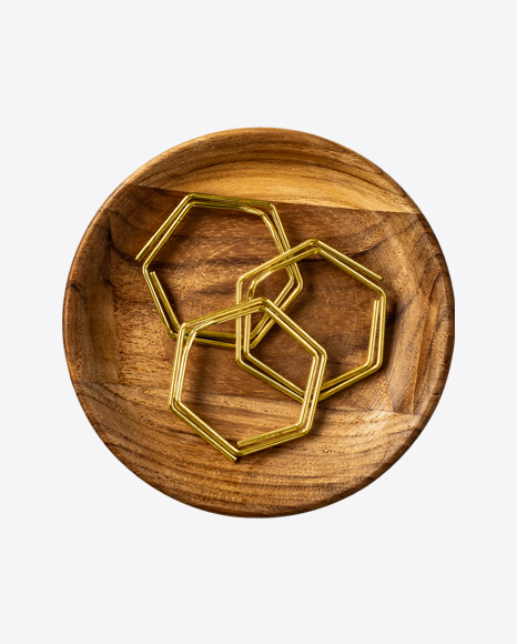 Wooden Tray with Hexagon Paper Clips PNG