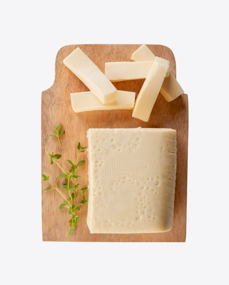 Cheese Slices on Wooden Plate