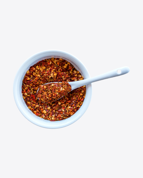 Paprika Flakes in Bowl with Spoon