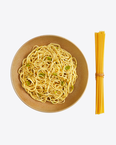Cooked and Raw Spaghetti Pasta Set
