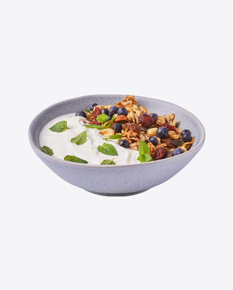 Granola w/ Yoghurt & Blueberries in Bowl PNG