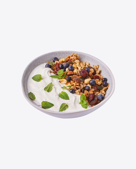 Granola w/ Yoghurt & Blueberries in Bowl PNG