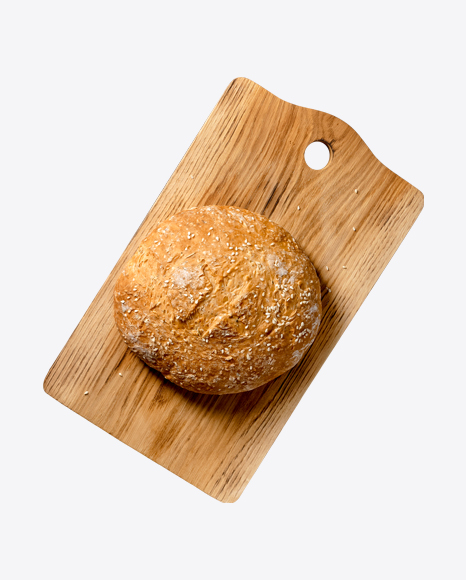 White Bread w/ Seasame Seeds on Wooden Board PNG