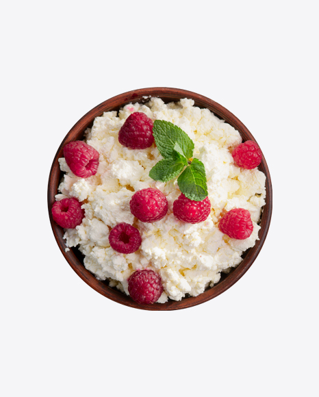 Quark in Wooden Bowl w/ Raspberries PNG