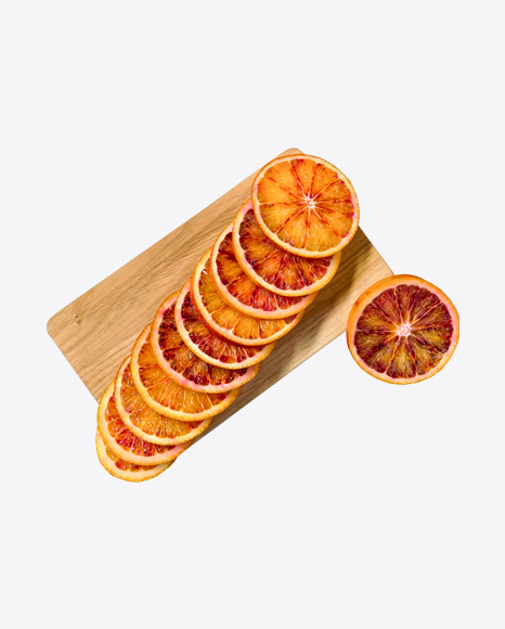 Red Orange Slices on Wooden Board PNG