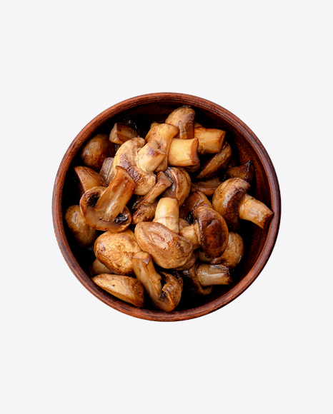 Baked Mashrooms in Wooden Bowl PNG