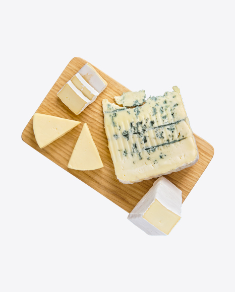 Brie & Dorblu Cheezes on Wooden Board PNG