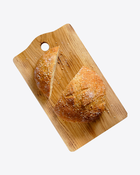 Sliced White Bread w/ Seasame Seeds on Wooden Board PNG