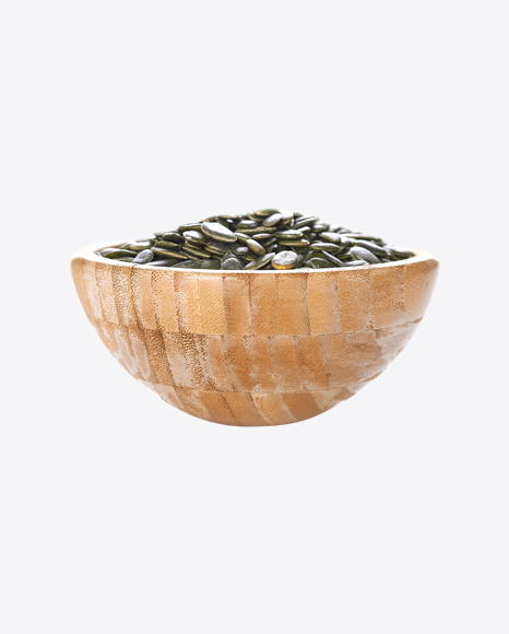 Pumpkin Seeds in Wooden Bowl