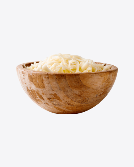 Shredded Cheese in Wooden Bowl