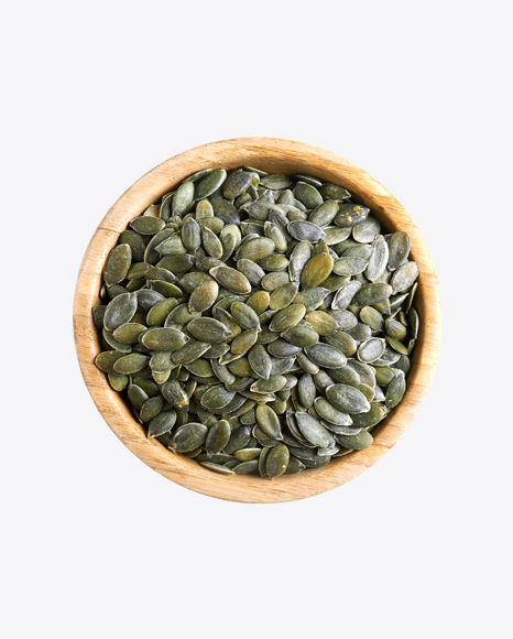 Pumpkin Seeds in Wooden Bowl