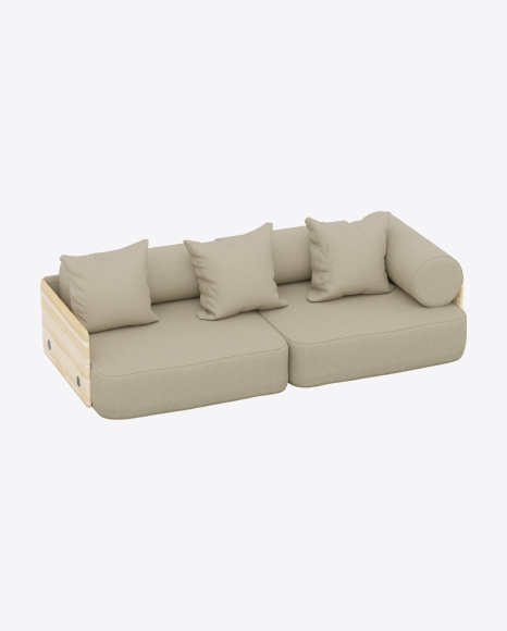 Fabric Sofa with Wooden Armrests