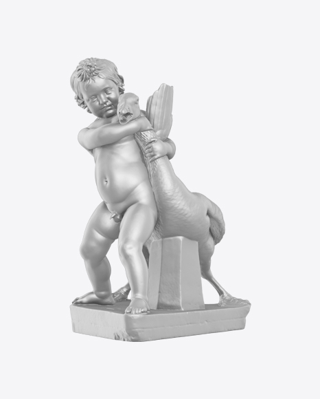 Boy Playing with Goose Sculpture PNG