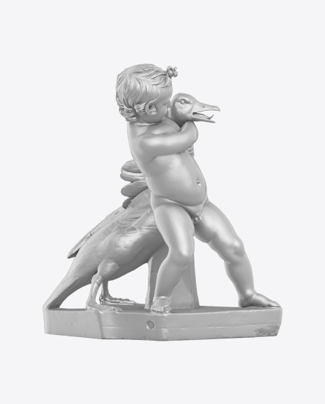 Boy Playing with Goose Sculpture PNG