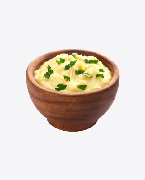 Potato Puree w/ Greens in Wooden Bowl PNG