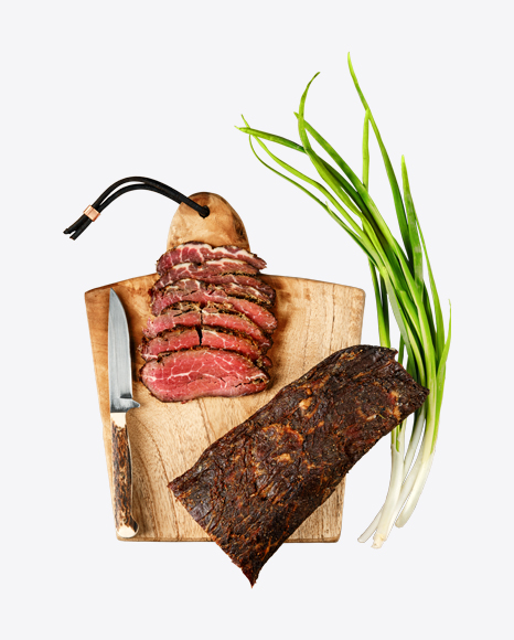 Smoked Dried Beef on Wooden Cutting Board PNG