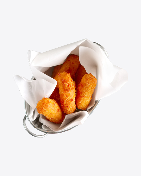 Fried Cheese in Metal Bowl PNG