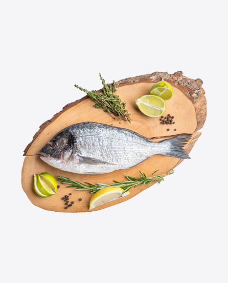 Raw Dorado on Wooden Slice PNG