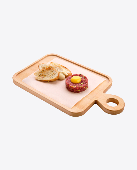 Steak Tartare w/ Toasts on Wooden Board PNG