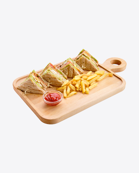 Club Sandwiches w/ French Fries & Ketchup PNG