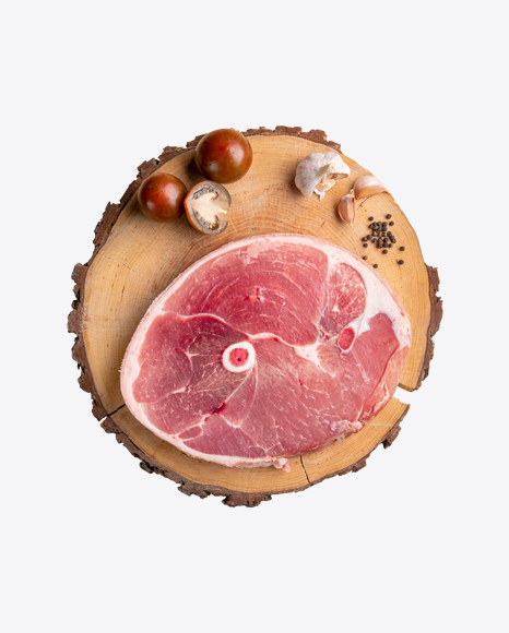 Raw Pork Steak on Wooden Slice PNG