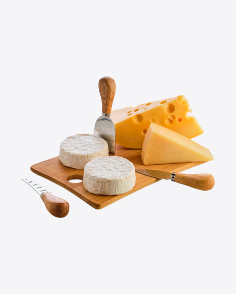 Cheese Set on Wooden Board PNG