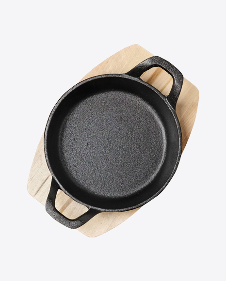 Cast Iron Pan on Wooden Board PNG