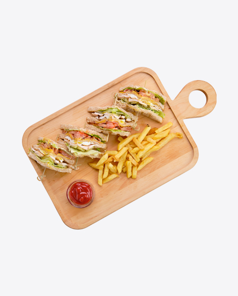 Club Sandwiches w/ French Fries & Ketchup PNG