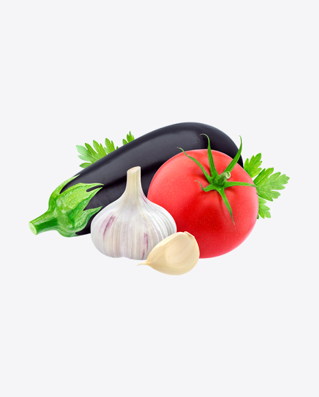 Eggplant, Tomato and Garlic Set PNG