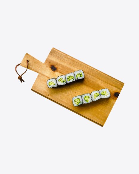 Avocado Maki on Wooden Cutting Board PNG