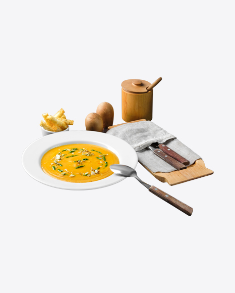 Pumpkin Cream Soup w/ Tableware PNG