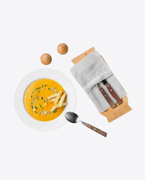 Pumpkin Cream Soup w/ Tableware PNG
