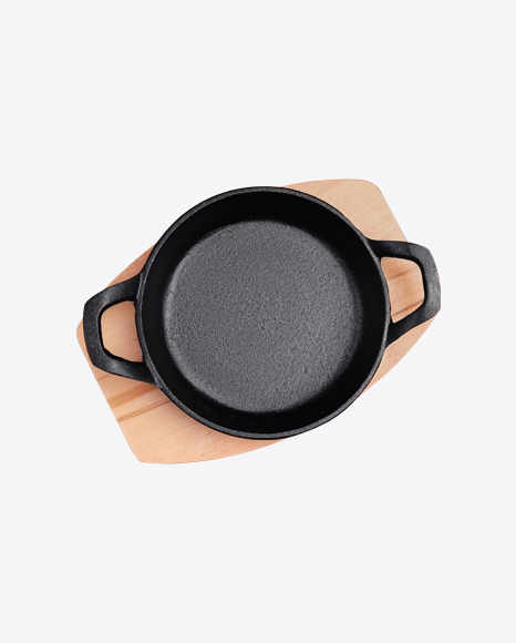 Cast Iron Pan on Wooden Board PNG