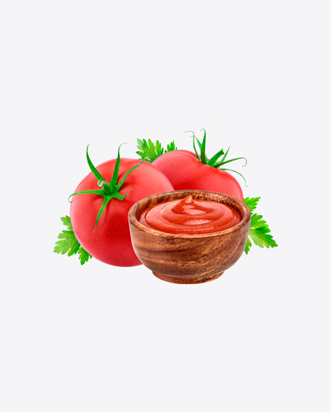 Tomatoes w/ Ketchup in Wooden Bowl PNG