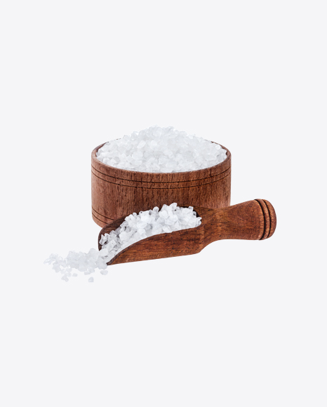 Sea Salt Crystals in Wooden Bowl w/ Wooden Spoon PNG